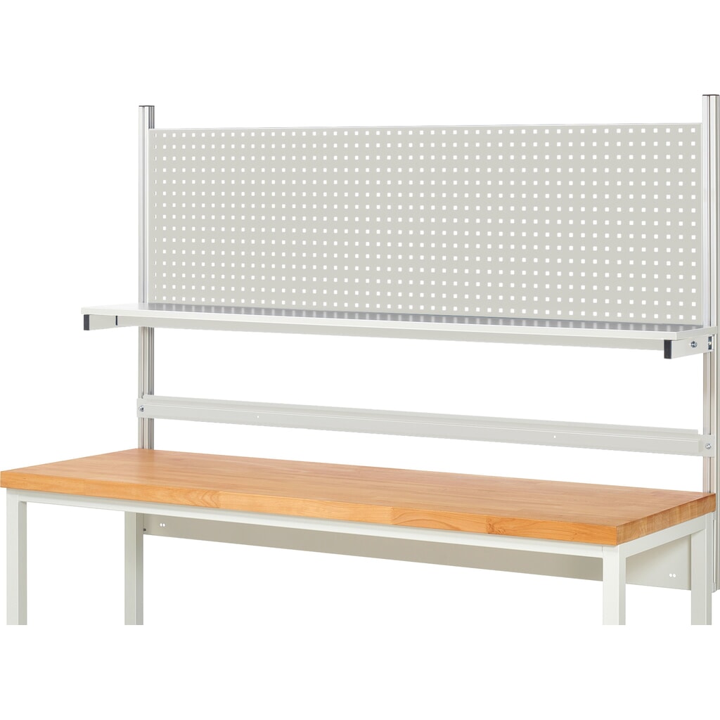Número de imagen del producto 2: Estructura de banco de trabajo RAU, HxAxF 1.130 x 2.000 x 350 mm, con 1 estante elevado de panel con revestimiento de melamina y 1 guía de soporte, kit completo 01 para ancho de producto 2.000 mm