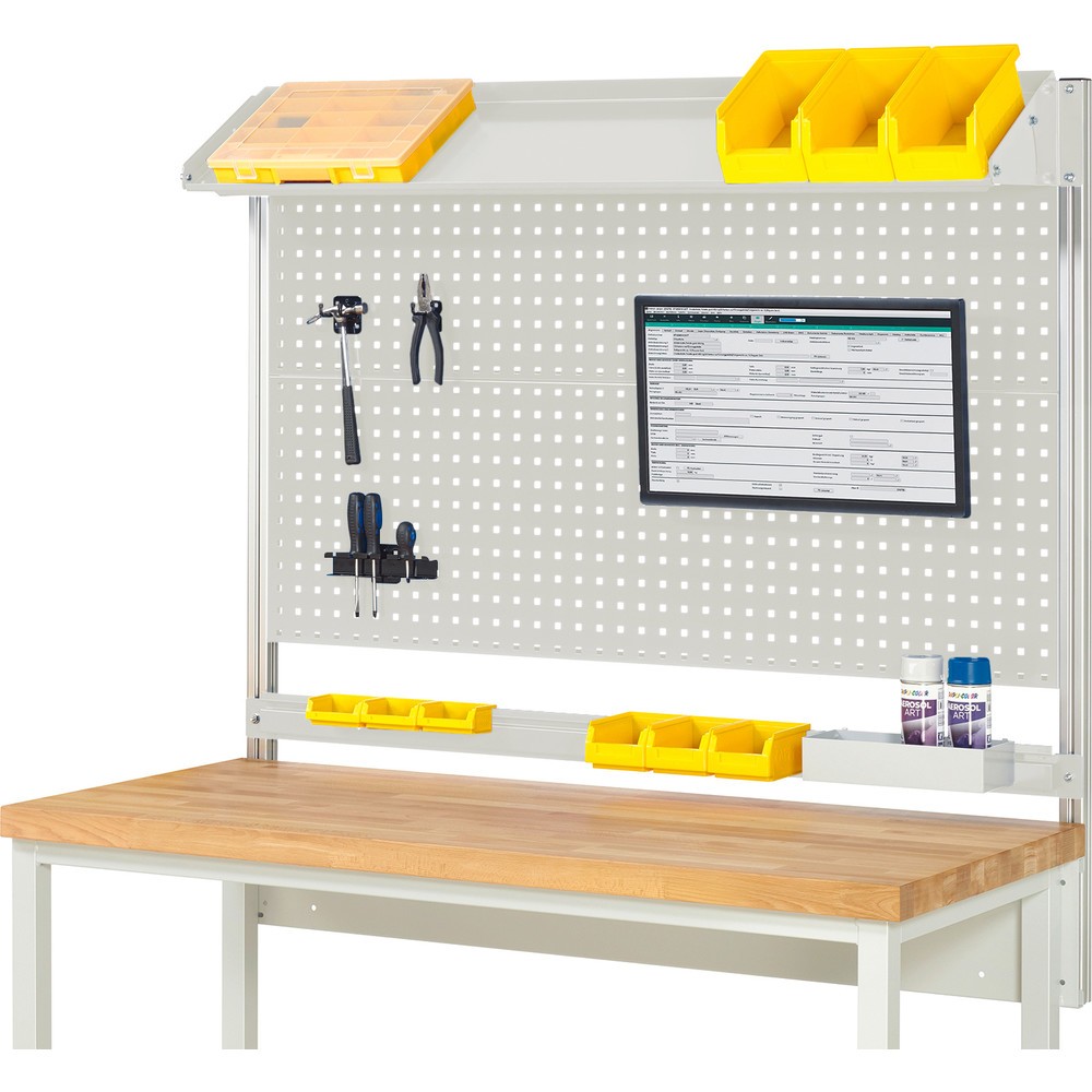 Imagen del producto: Estructura sistema RAU, H x A x F 1.130 x 1.500 x 350 mm, con 1 bandeja metálica inclinable, 1 guía de soporte y 1 soporte de pantalla plana, kit completo 02 para anchura de productos de 1.500 mm