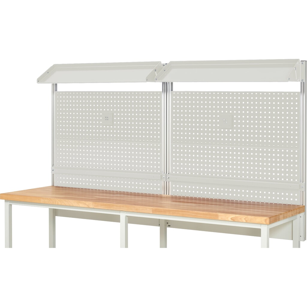 Estructura banco de trabajo RAU, H x A x F 1.130 x 2.500 x 350 mm, con 2 bandejas metálicas inclinables, 2 guías de soporte y 2 soportes de pantalla plana, kit completo 02 para anchura de productos de 2.500 mm Número de imagen del producto 2: Estructura banco de trabajo RAU, H x A x F 1.130 x 2.500 x 350 mm, con 2 bandejas metálicas inclinables, 2 guías de soporte y 2 soportes de pantalla plana, kit completo 02 para anchura de productos de 2.500 mm