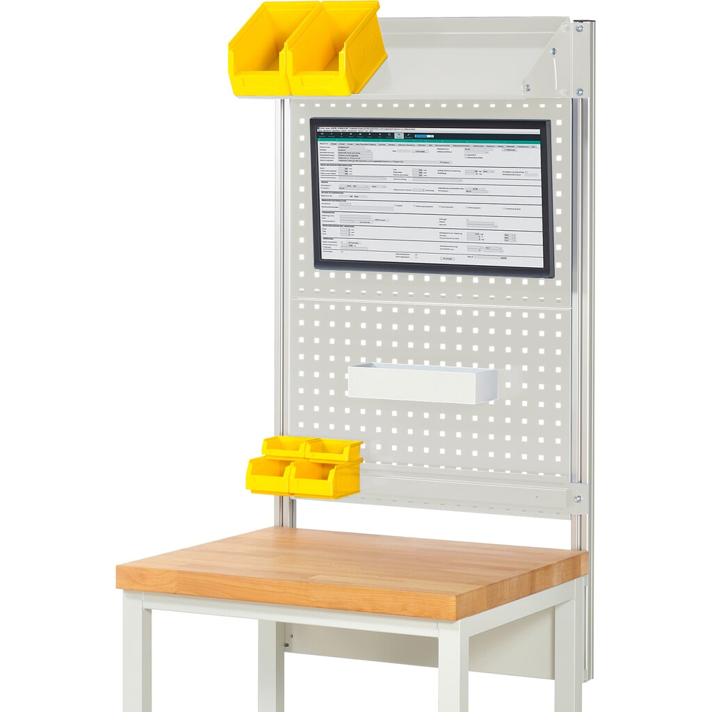 Imagen del producto: Estructura banco de trabajo RAU, H x A x F 1.130 x 750 x 350 mm, con 1 bandeja metálica inclinable, 1 guía de soporte y 1 soporte de pantalla plana, kit completo 02 para anchura de productos de 750 mm