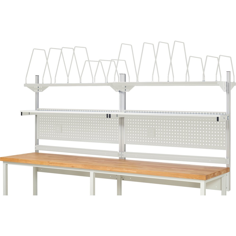 Número de imagen del producto 2: Estructura sistema RAU, H x A x F 1.130 x 3.000 x 350 mm, con 2 estantes elevados, 2 guías de soporte y 2 soportes de pantalla plana, kit completo 03 para anchura de productos de 3.000 mm