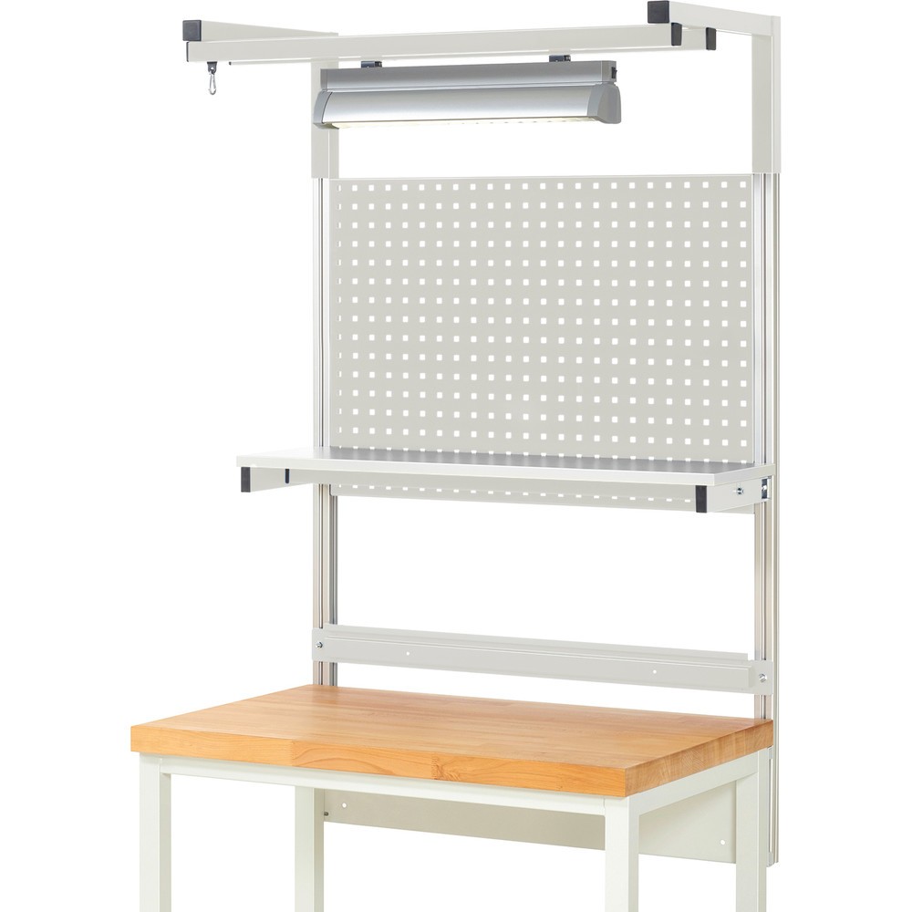Número de imagen del producto 2: Estructura sistema RAU, H x A x F 1.380 x 1.000 x 350 mm, con 1 estante elevado, 1 guía de soporte y 1 par de brazos salientes y 1 luz, kit completo 04 para anchura de productos de 1.000 mm