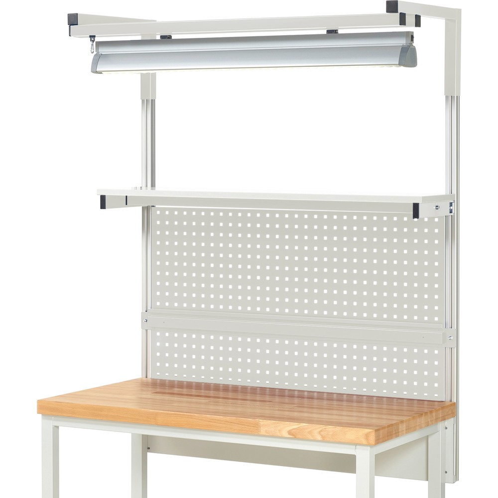 Número de imagen del producto 2: Estructura sistema RAU, H x A x F 1.380 x 1.250 x 350 mm, con 1 estante elevado, 1 guía de soporte y 1 par de brazos salientes y 1 luz, kit completo 04 para anchura de productos de 1.250 mm