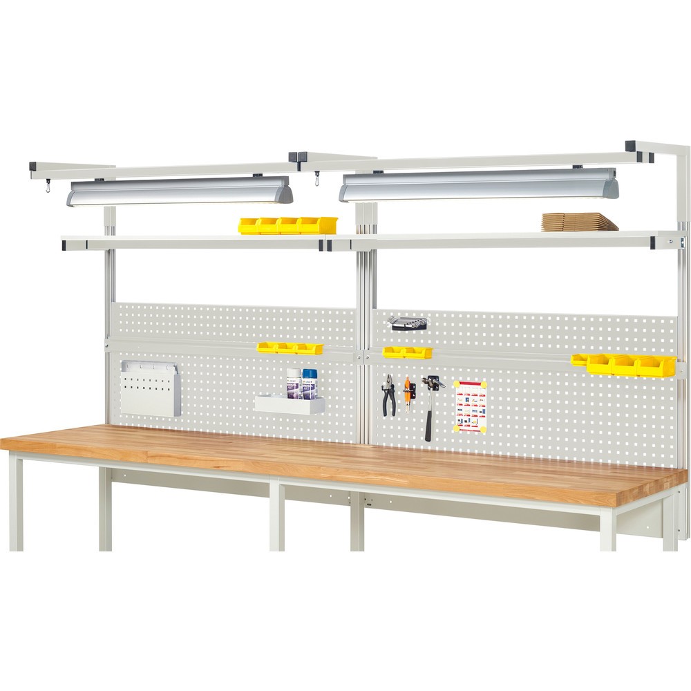 Imagen del producto: Estructura sistema RAU, H x A x F 1.380 x 3.000 x 350 mm, con 2 estantes elevados, 2 guías de soporte y 2 pares de brazos salientes y 2 luces, kit completo 04 para anchura de productos de 3.000 mm
