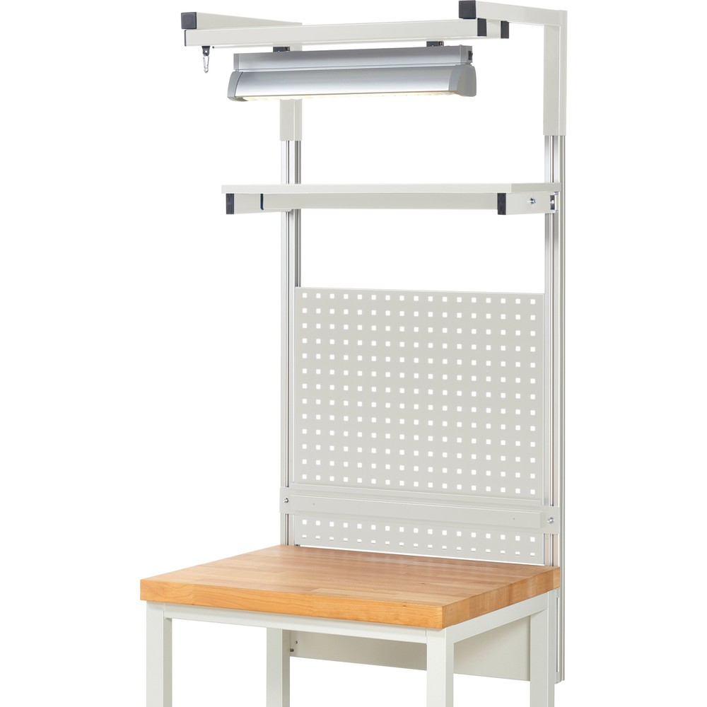 Número de imagen del producto 2: Estructura sistema RAU, H x A x F 1.380 x 750 x 350 mm, con 1 estante elevado, 1 guía de soporte y 1 par de brazos salientes y 1 luz, kit completo 04 para anchura de productos de 750 mm