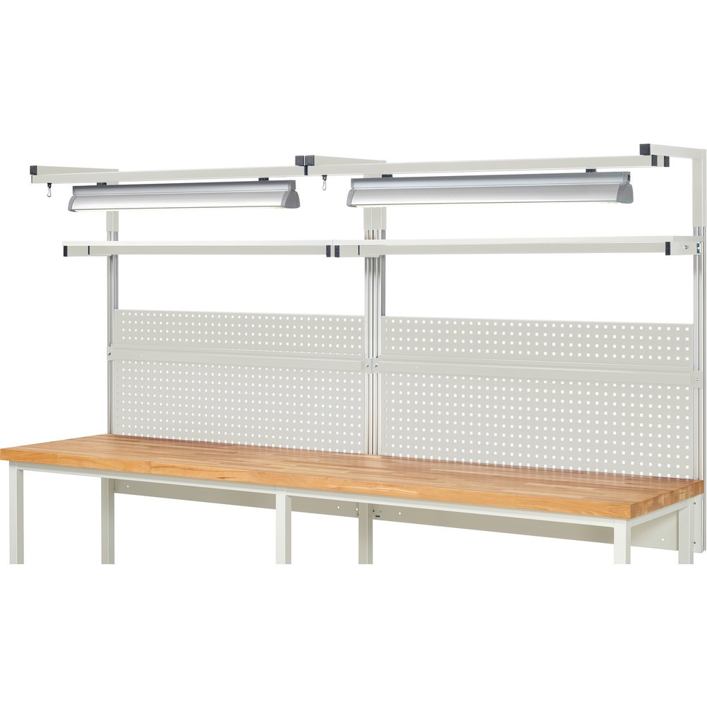 Número de imagen del producto 2: Estructura sistema RAU, H x A x F 1.380 x 3.000 x 350 mm, con 2 estantes elevados, 2 guías de soporte y 2 pares de brazos salientes y 2 luces, kit completo 04 para anchura de productos de 3.000 mm