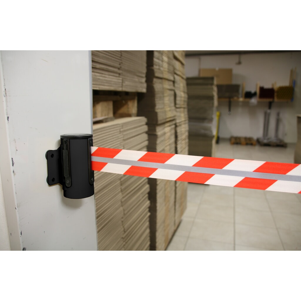 Número de imagen del producto 3: Estuche de cinta GLW 25-J REFLECTO, de RS-GUIDESYSTEMS®, montaje en la pared, longitud 4 m, anchura 50 mm, carcasa negra, cinta roja/blanca