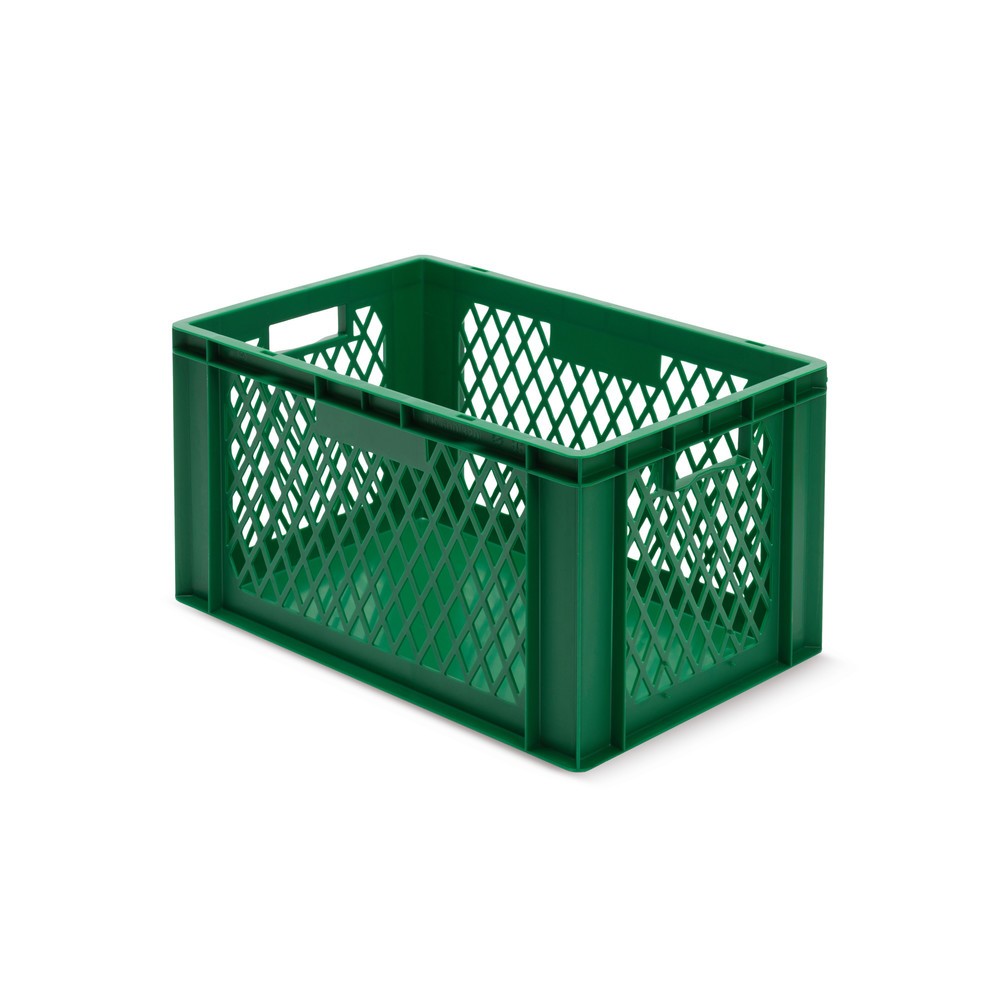 Imagen del producto: Eurocontenedor apilable, paredes perforadas + fondo cerrado, 61 litros, verde, asas