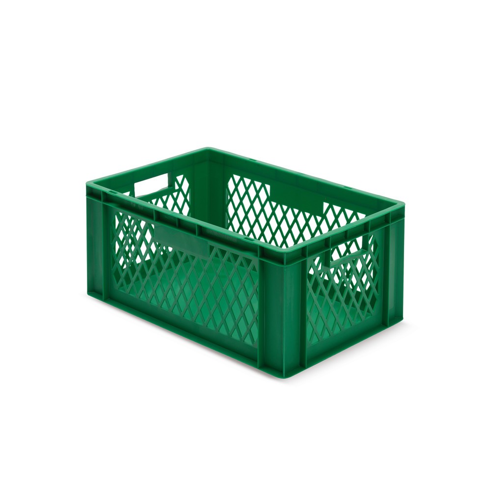 Imagen del producto: Eurocontenedor apilable, paredes perforadas + fondo cerrado, 51 litros, verde, asas