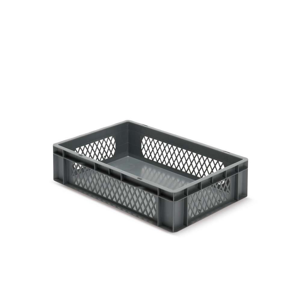 Imagen del producto: Eurocontenedor apilable, paredes perforadas + fondo cerrado, 26 litros, gris