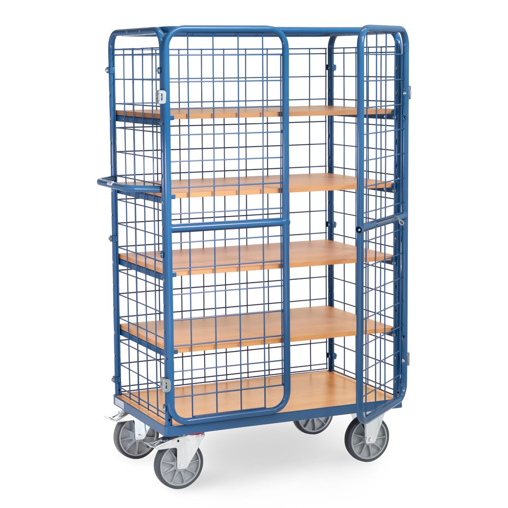 Número de imagen del producto 1: fetra® carro armario, capacidad de carga 600 kg, paredes de malla, con puerta doble de dos hojas, 5 niveles de 1.000 x 600 mm