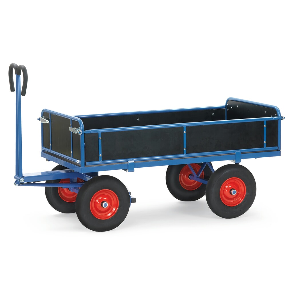 Imagen del producto: carro con plataforma de mano fetra® con 3 paredes plegables, área de carga 1.000 x 2.000 mm, capacidad de carga 1.250 kg, bandajes de goma maciza