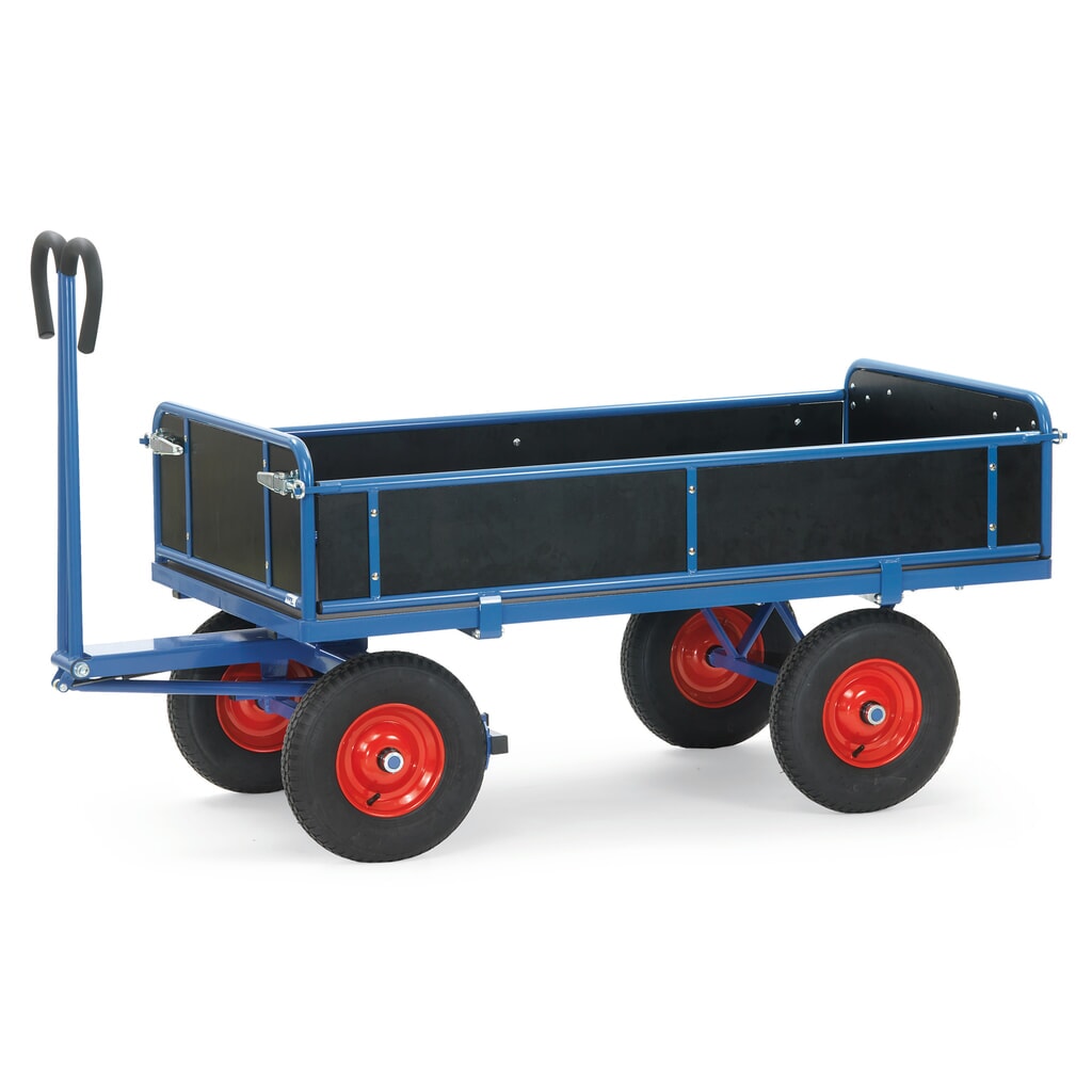 Imagen del producto: carro con plataforma de mano fetra® con 3 paredes plegables, área de carga 800 x 1.200 mm, capacidad de carga 1.000 kg, neumáticos de aire