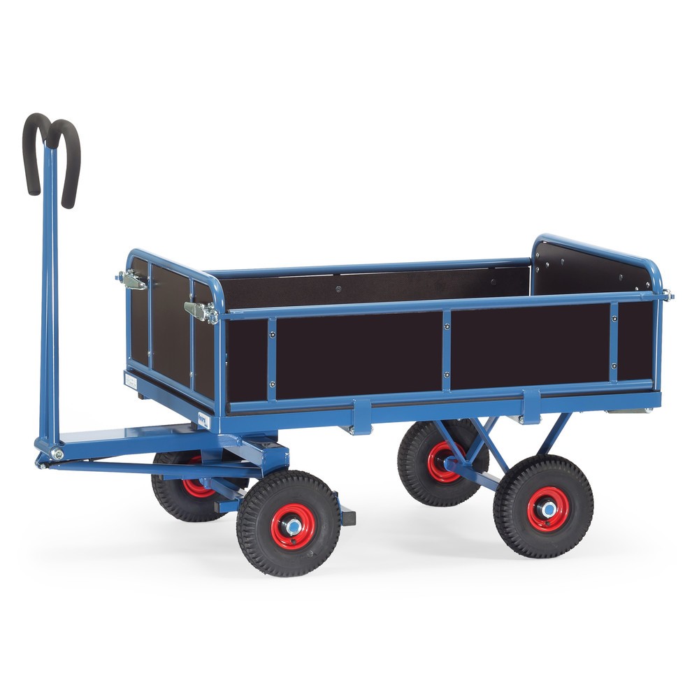 Imagen del producto: carro con plataforma de mano fetra® con 3 paredes plegables, área de carga 800 x 1.200 mm, capacidad de carga 700 kg, neumáticos de aire