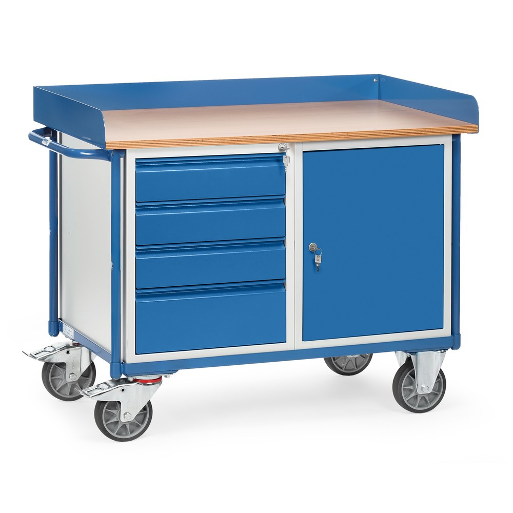 Imagen del producto: carro|plataforma de taller fetra® con borde alto, armario, 4 cajones, capacidad de carga 400 kg
