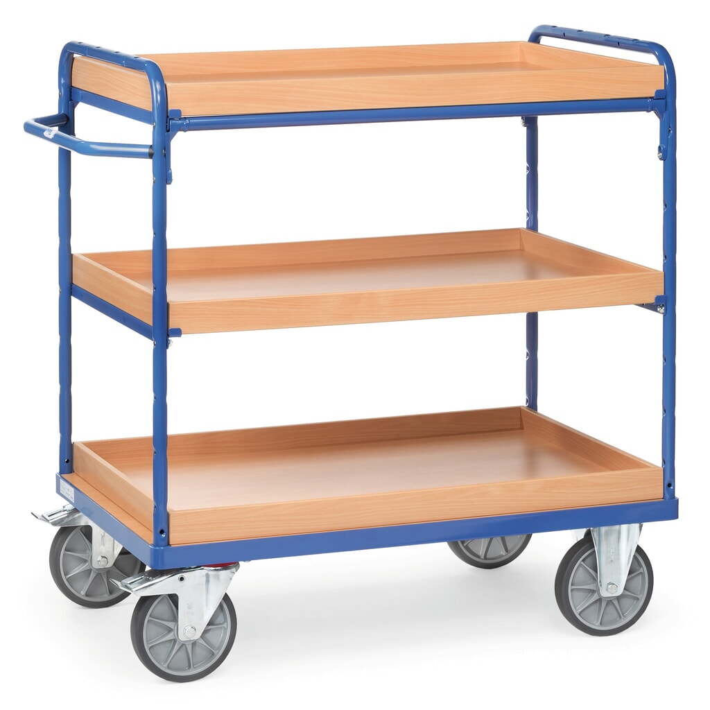 Imagen del producto: carros con estantes fetra® con cajas de almacenamiento, 3 niveles de 1.000 x 600 mm, altura de construcción 1,152 mm