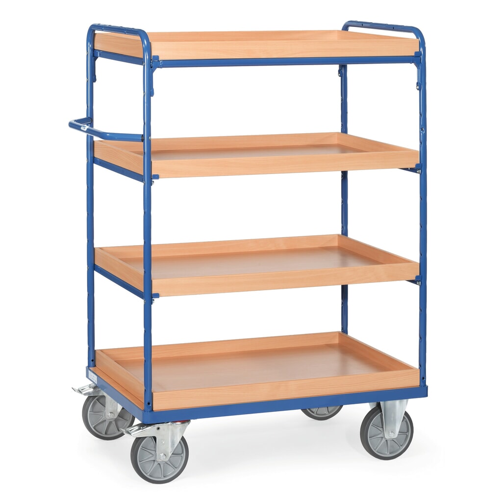 Imagen del producto: carros con estantes fetra® con cajas de almacenamiento, 4 niveles de 1.000 x 700 mm, altura de construcción 1.552 mm