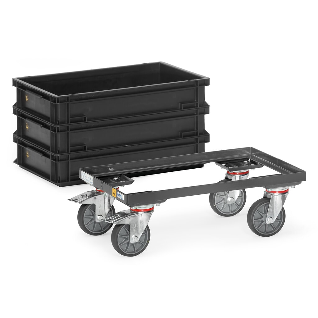 fetra® ESD Eurobox Rodillo, capacidad de carga 250 kg, superficie de carga 405 x 605 mm, sin base Número de imagen del producto 3: fetra® ESD Eurobox Rodillo, capacidad de carga 250 kg, superficie de carga 405 x 605 mm, sin base