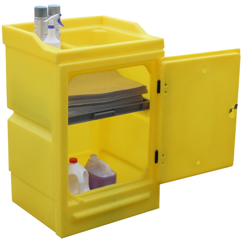 Imagen del producto: Caja de material peligroso hecha de PE, cerradura cilíndrica|cerradura de bombín, capacidad 48 litros, 1 estante intermedio de PE