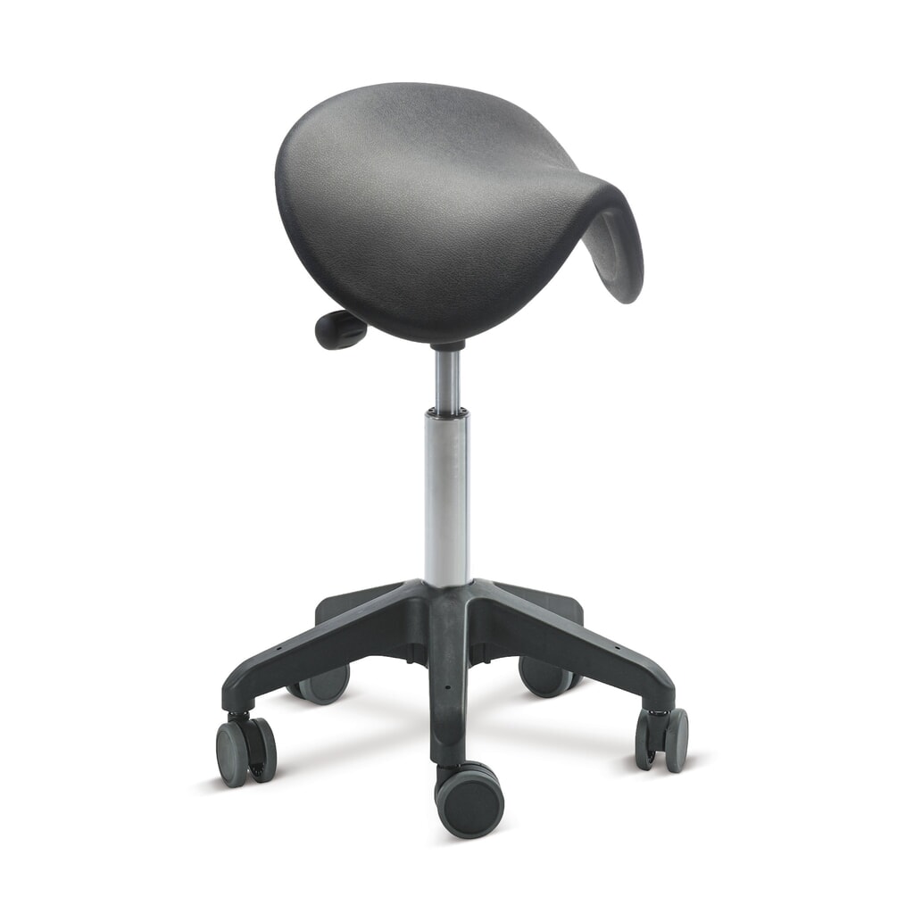 Global Stole A/S Taburete ergonómico, sillín PU, altura de construcción asiento 480-550 mm, ruedas, negro Imagen del producto: Global Stole A/S Taburete ergonómico, sillín PU, altura de construcción asiento 480-550 mm, ruedas, negro