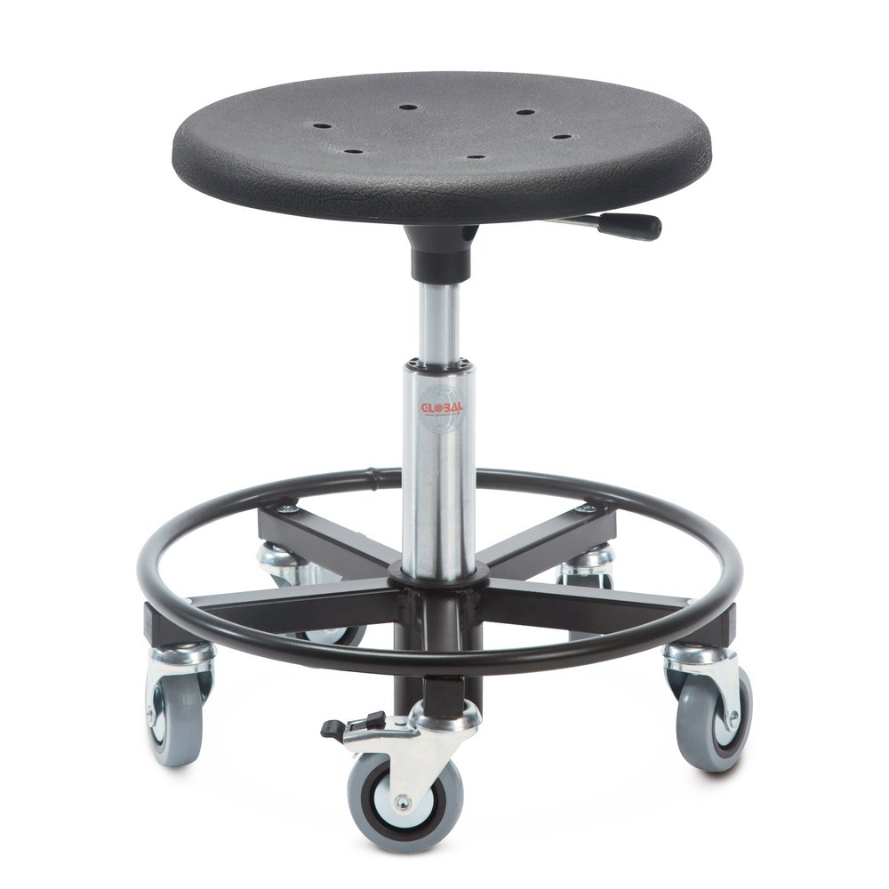 Imagen del producto: Global Stole A/S Taburete, sillín moldeado de PU Ø 400 mm, altura de asiento 370-500 mm, estribo circular