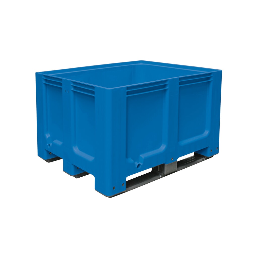 Gran contenedor de polietileno, 610 litros, con travesaños, azul Imagen del producto: Gran contenedor de polietileno, 610 litros, con travesaños, azul