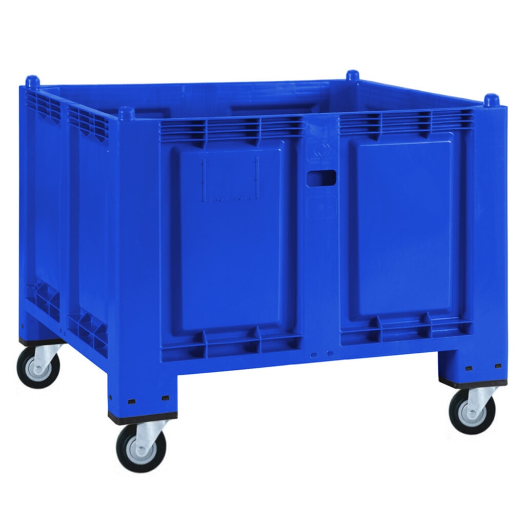 Gran contenedor de polipropileno, 550 litros, con rodillos, azul Imagen del producto: Gran contenedor de polipropileno, 550 litros, con rodillos, azul
