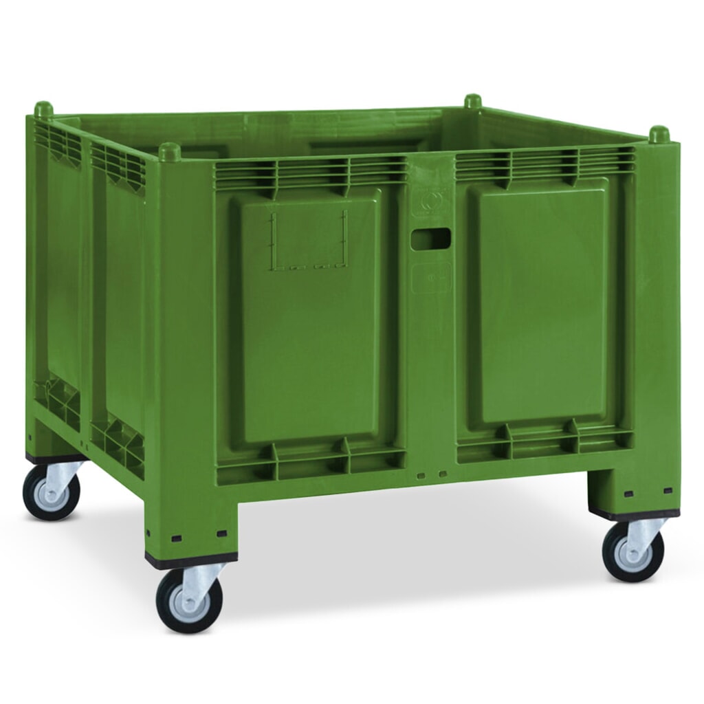 Gran contenedor de polipropileno, 550 litros, con rodillos, verde Imagen del producto: Gran contenedor de polipropileno, 550 litros, con rodillos, verde
