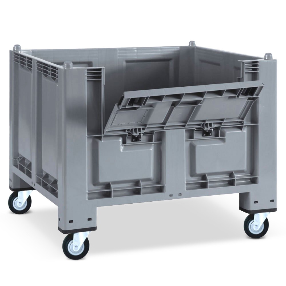 Imagen del producto: Gran contenedor de polipropileno, 550 litros, con rodillos + tapa, gris