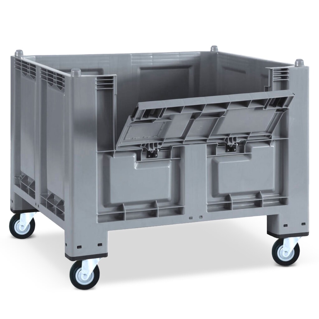 Imagen del producto: Gran contenedor de polipropileno, 550 litros, con rodillos + tapa, gris
