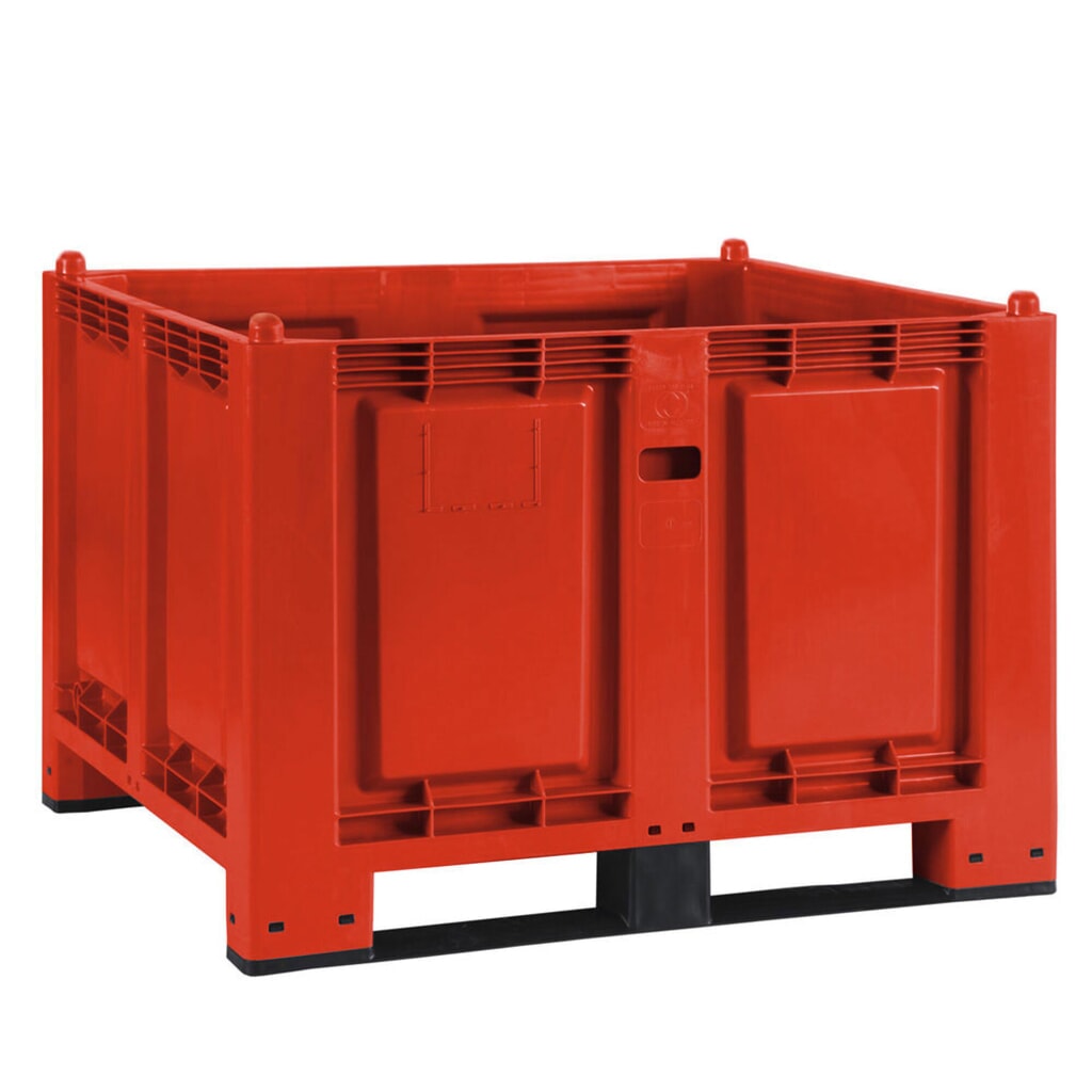Gran contenedor de polipropileno, 550 litros, con travesaños, rojo Imagen del producto: Gran contenedor de polipropileno, 550 litros, con travesaños, rojo
