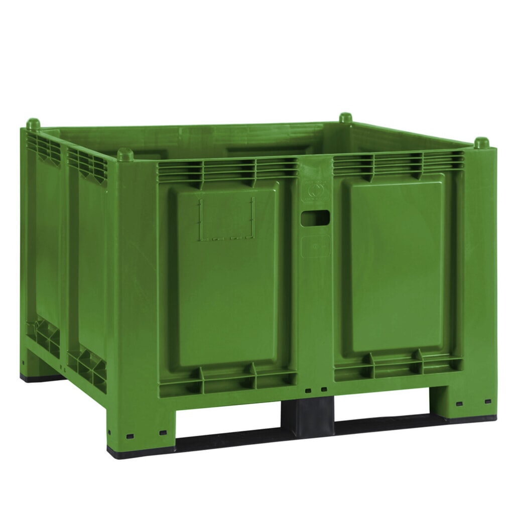 Gran contenedor de polipropileno, 550 litros, con travesaños, verde Imagen del producto: Gran contenedor de polipropileno, 550 litros, con travesaños, verde