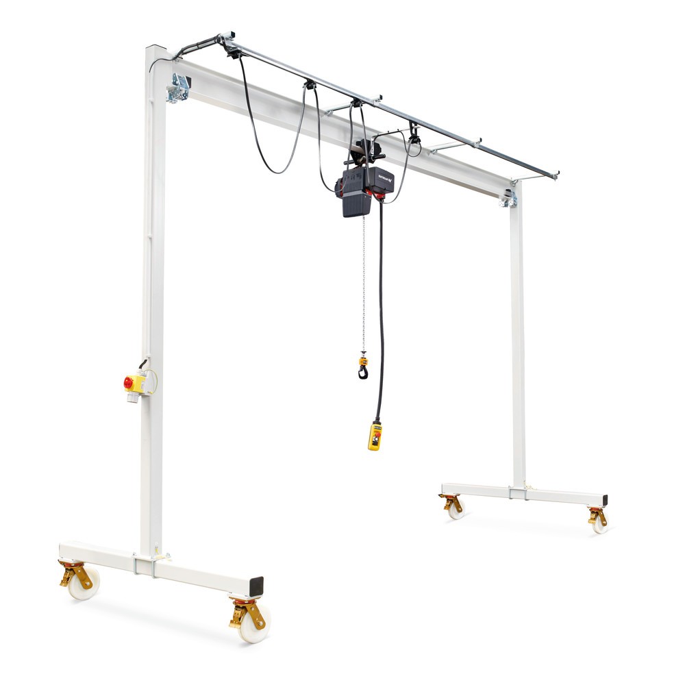 Imagen del producto: Grúa de pórtico VETTER® incl. polipasto de cadena eléctrico LIFTKET con carro de empuje manual, con ruedas, anchura de luz 4 m, CC 250 kg