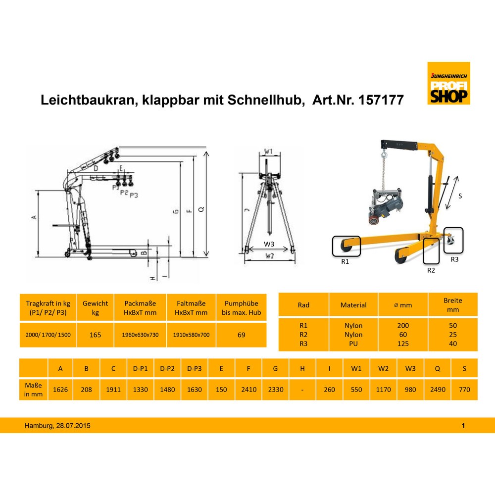 Número de imagen del producto 4: Grúa de taller con bastidor abierto y elevación rápida, plegable, CC 1500-2000 kg, RAL 3020 rojo tráfico