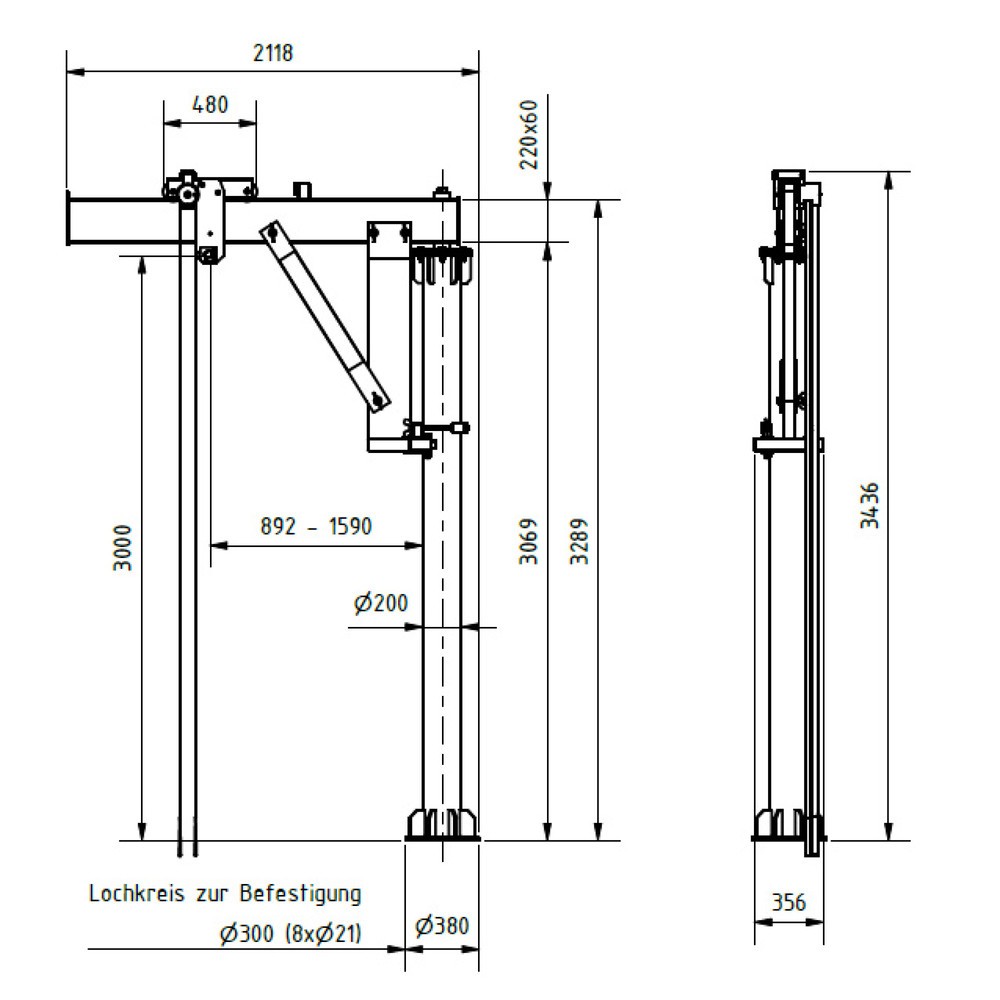 Número de imagen del producto 2: Grúa giratoria de aluminio, punto de suspensión 3.000 mm, pluma 2.000 mm, capacidad de carga 250 kg