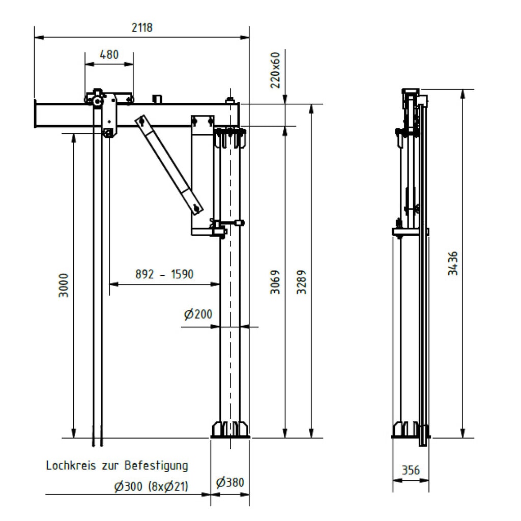 Número de imagen del producto 2: Grúa giratoria de aluminio, punto de suspensión 3.000 mm, pluma 2.000 mm, capacidad de carga 250 kg