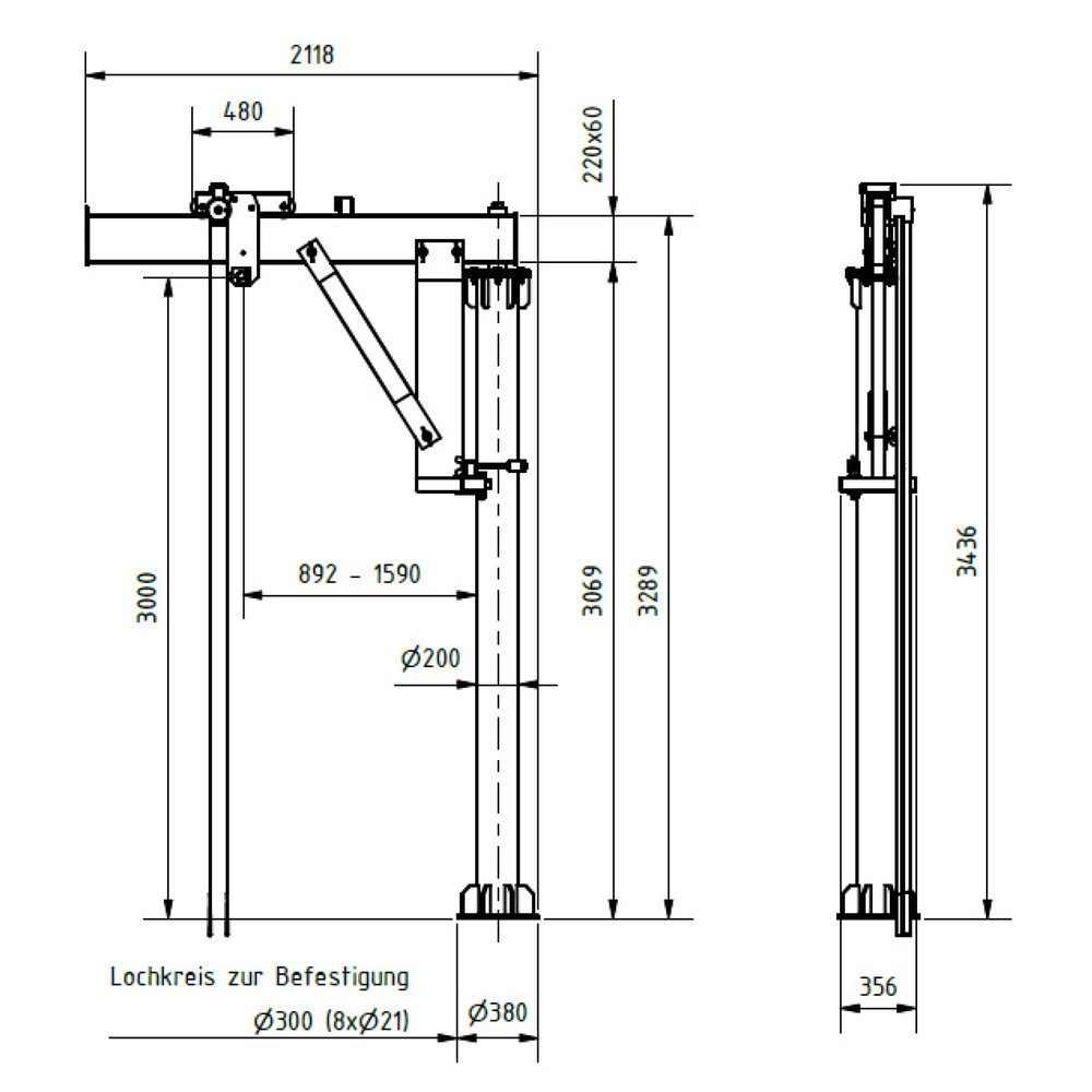 Número de imagen del producto 2: Grúa giratoria de aluminio, punto de suspensión 3.000 mm, pluma 2.000 mm, capacidad de carga 500 kg
