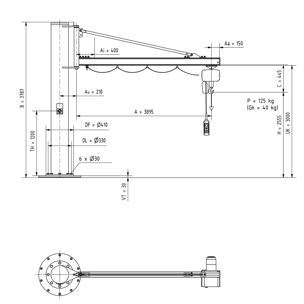 Número de imagen del producto 2: Grúa giratoria VETTER® incl. polipasto de cadena eléctrico LIFTKET, versión de columna, voladizo 3.900 mm, CC 125 kg