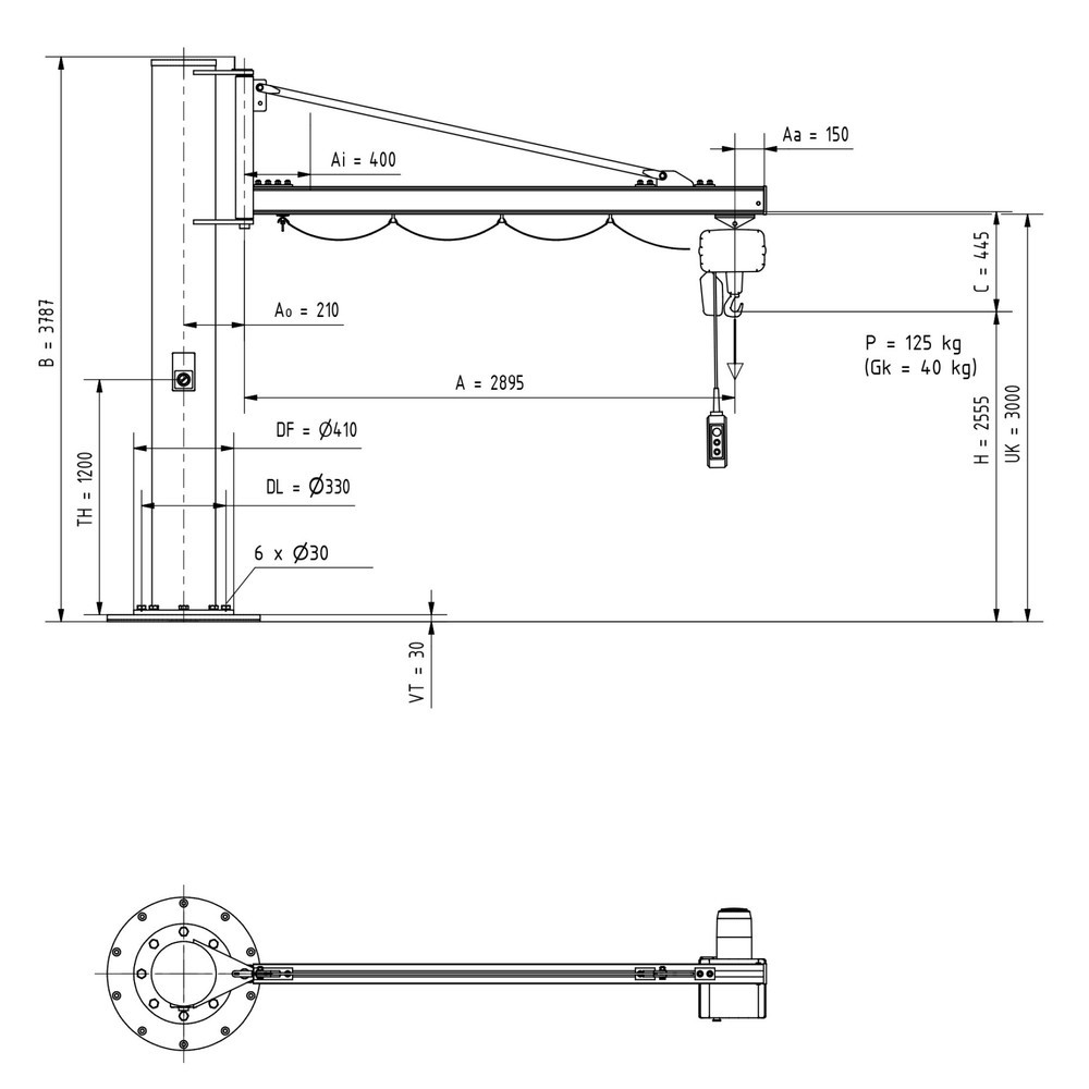 Número de imagen del producto 2: Grúa giratoria VETTER® incl. polipasto de cadena eléctrico LIFTKET, versión de columna, voladizo 2.900 mm, CC 125 kg