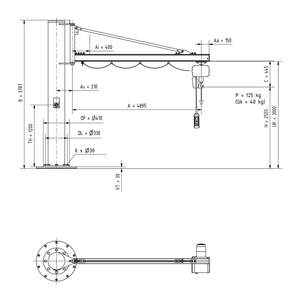 Número de imagen del producto 2: Grúa giratoria VETTER® incl. polipasto de cadena eléctrico LIFTKET, versión de columna, voladizo 4.900 mm, CC 125 kg