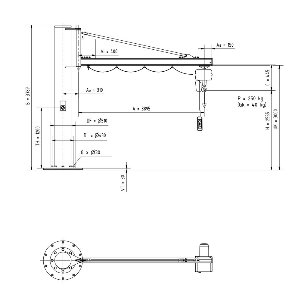 Número de imagen del producto 3: Grúa giratoria VETTER® incl. polipasto de cadena eléctrico LIFTKET, versión de columna, voladizo 3.900 mm, CC 250 kg