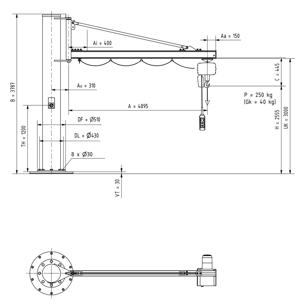 Número de imagen del producto 2: Grúa giratoria VETTER® incl. polipasto de cadena eléctrico LIFTKET, versión de columna, voladizo 4.900 mm, CC 250 kg