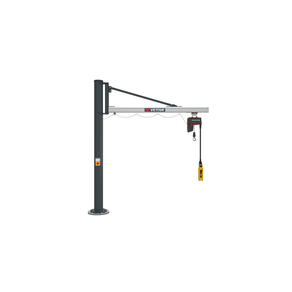 Grúa giratoria VETTER® incl. polipasto de cadena eléctrico LIFTKET, versión de columna, voladizo 2.900 mm, CC 125 kg Imagen del producto: Grúa giratoria VETTER® incl. polipasto de cadena eléctrico LIFTKET, versión de columna, voladizo 2.900 mm, CC 125 kg