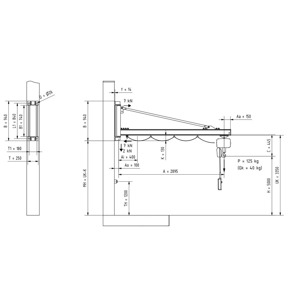 Número de imagen del producto 2: Grúa giratoria VETTER® incl. polipasto de cadena eléctrico LIFTKET, versión de pared, voladizo 1.900 mm, CC 125 kg