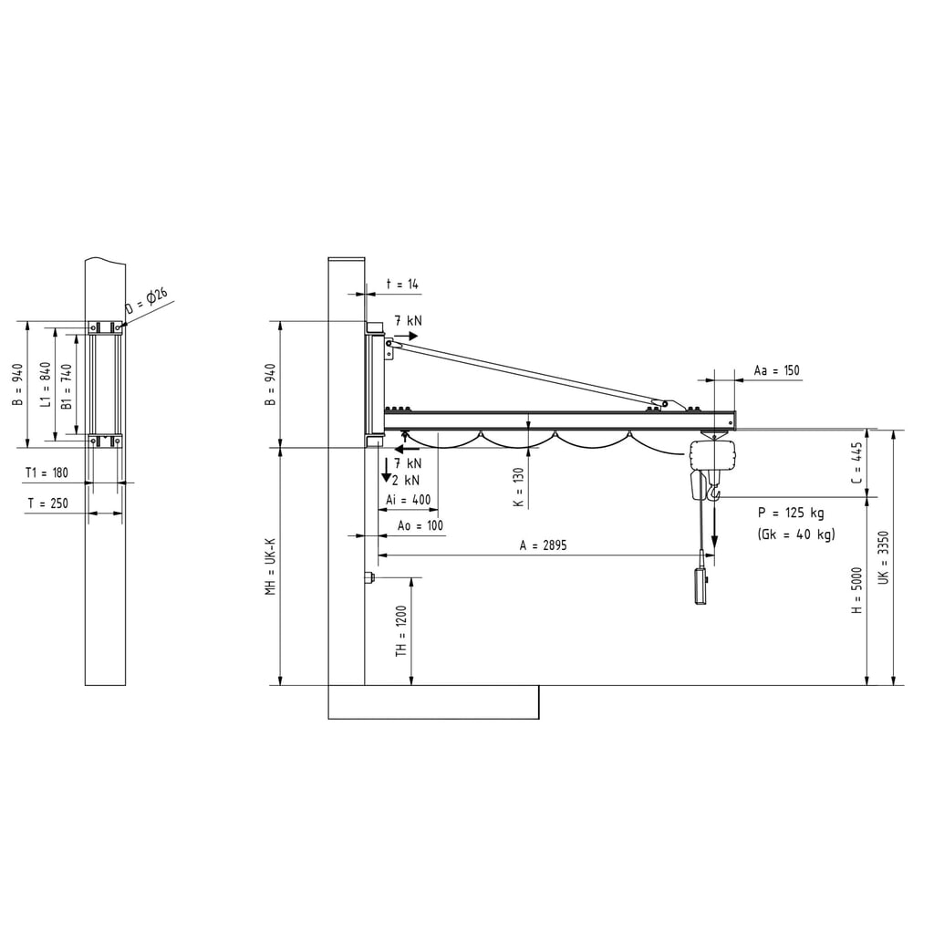 Número de imagen del producto 2: Grúa giratoria VETTER® incl. polipasto de cadena eléctrico LIFTKET, versión de pared, voladizo 1.900 mm, CC 125 kg