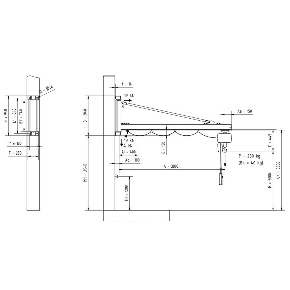 Número de imagen del producto 2: Grúa giratoria VETTER® incl. polipasto de cadena eléctrico LIFTKET, versión de pared, voladizo 3.900 mm, CC 250 kg