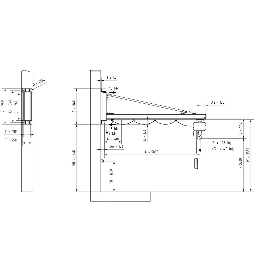 Número de imagen del producto 2: Grúa giratoria VETTER® incl. polipasto de cadena eléctrico LIFTKET, versión de pared, voladizo 5.900 mm, CC 125 kg