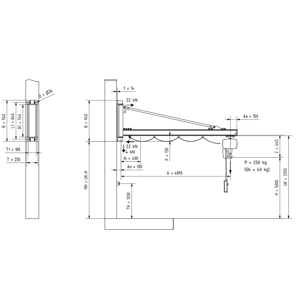 Número de imagen del producto 2: Grúa giratoria VETTER® incl. polipasto de cadena eléctrico LIFTKET, versión de pared, voladizo 4.900 mm, CC 250 kg