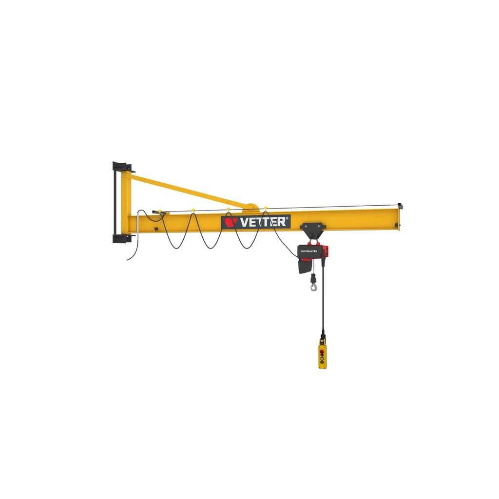 Número de imagen del producto 3: Grúa giratoria VETTER® incl. polipasto de cadena eléctrico LIFTKET, versión de pared con arriostramiento, voladizo 3.000 mm, CC 125 kg