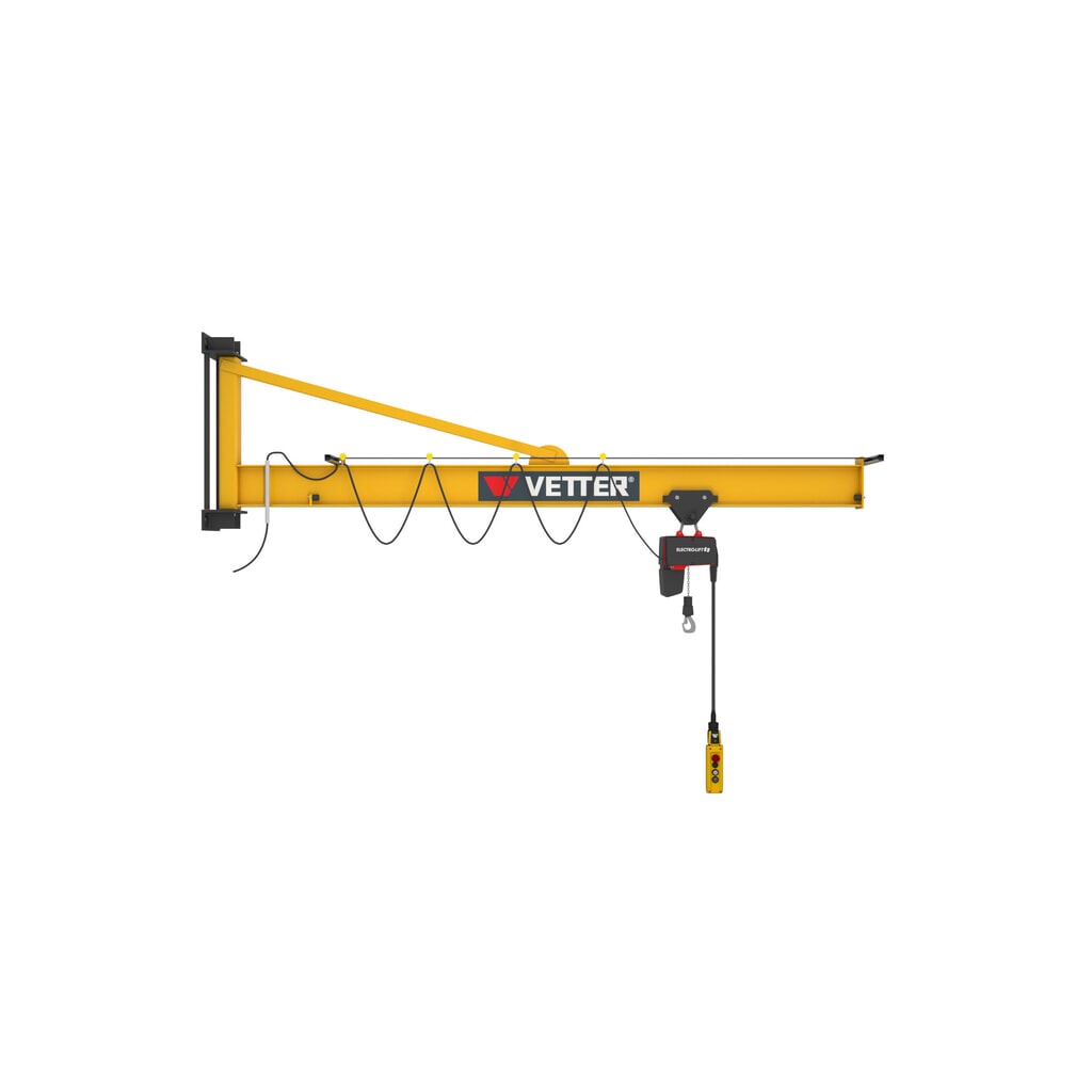 Imagen del producto: Grúa giratoria VETTER® incl. polipasto de cadena eléctrico LIFTKET, versión de pared con arriostramiento, voladizo 3.000 mm, CC 125 kg